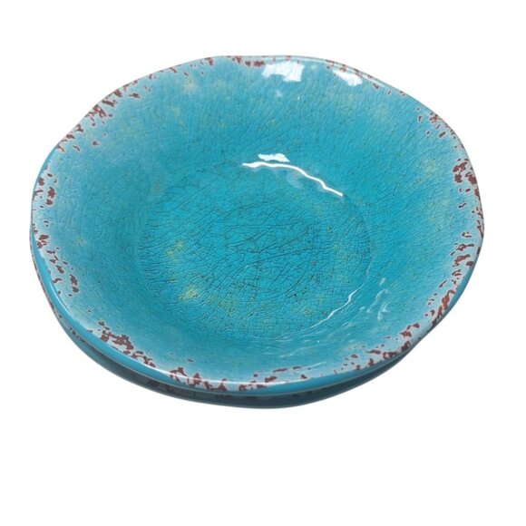 Pier‎ 1 Imports Carmelo Melamine Cereal Bowls Teal Blue Crackle Rustic Aqua Set - Picture 5 of 6